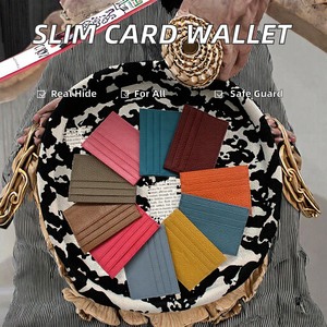 Porte-cartes en cuir véritable avec logo personnalisé pour femmes porte-cartes d'identité de banque d'affaires mince en nylon court classique cadeau personnalisable - Product Image 3