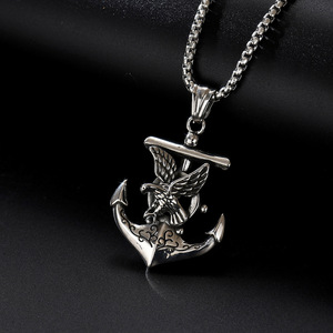 Collier pour homme en acier inoxydable avec ancre de bateau et aigle en relief vintage, pour usage quotidien en extérieur, accessoire personnalisé - Product Image 4