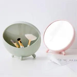 Miroir de maquillage sur pied pour ordinateur de bureau, avec boîte de rangement, poches exquises, pour voyage et cosmétique