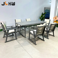 Ensemble de meubles de patio modernes en teck de luxe, 7 pièces, table à manger, chaises, confortables, résistants aux UV, imperméables, cour, hôtel