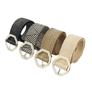 Cinturón ancho <span class=keywords><strong>de</strong></span> <span class=keywords><strong>rafia</strong></span> personalizado para <span class=keywords><strong>mujer</strong></span> con hebilla <span class=keywords><strong>de</strong></span> resina, tejido elástico y diseño decorativo informal - Product Image 1