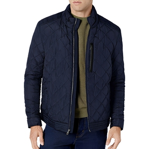 Chaqueta Acolchada Ecológica de Lona Azul Marino para Hombre Glory, sin Cuello, con Cierre, Impermeable, Resistente al Viento, con Logotipo Frontal, Relleno de Poliéster, para Invierno - Product Image 1