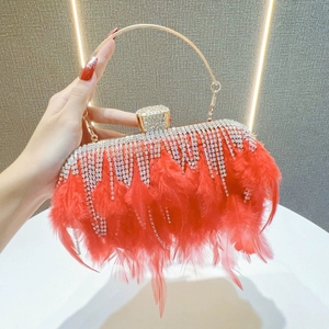 Bolso de Noche de Lujo con Plumas de Avestruz y Pedrería <span class=keywords><strong>para</strong></span> Mujer, Bolso de Mano con Asa de Metal <span class=keywords><strong>para</strong></span> Cena, Banquete, Fiesta - Product Image 2