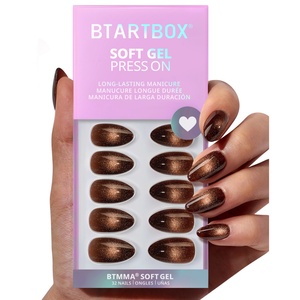 BTARTBOX Uñas Postizas Personalizadas de Almendra con Pegamento al por Mayor, Diseño Ojo de Gato Marrón de Gel Suave, Puntas de Uñas a Presión a Granel al por Mayor - Product Image 1