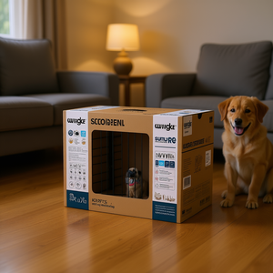 Cage pour chien Wrigke en métal, fil d'acier, taille moyenne, durable, pour usage intérieur, rectangulaire, revêtement poudré, design moderne - Product Image 2