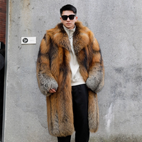 Manteau en fourrure de renard rouge naturel extra long pour homme, super luxueux, classique, véritable fourrure moelleuse, veste d'hiver chaude, véritable manteau en fourrure pour homme