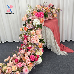 พรมดอกไม้ประดิษฐ์สไตล์ยุโรปสีชมพูสำหรับงานแต่งงาน - ตกแต่งฉากงานแต่งงานที่ราคาไม่แพงและสมจริง - Product Image 1