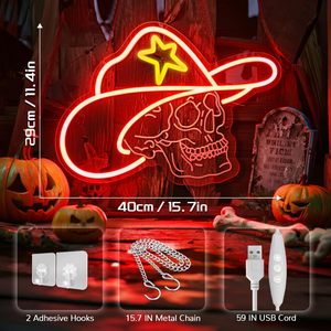 Skull LED neon cowboy hat Halloween decoration light USB powered indoor shop window ambient light indicator <b>sign</b> 5V 12V - Product Image 3
