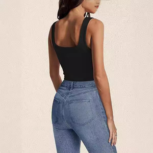 Nouveau débardeur d'été <span class=keywords><strong>sans</strong></span> manches pour femmes, style européen et américain, col carré, coupe ajustée, court et côtelé - Product Image 3