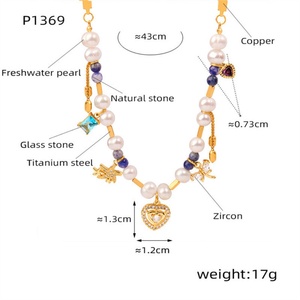Collier ras du cou étanche en acier inoxydable doré avec perles, breloques en pierre naturelle unique et perles d'eau douce - Product Image 5
