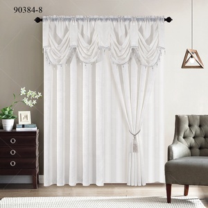 Rideaux occultants élégants avec cantonnières, rideaux jacquard floraux ornés de franges exquises, rideaux double couche - Product Image 1