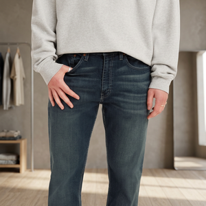 Pantalon en jean de coton pour homme, coupe ample, léger, avec détail perle, poches, décontracté, sportif, jambe droite, usage quotidien, vente en gros - Product Image 5