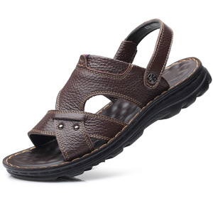 รองเท้าแตะหนังผู้ชายแบบสายไขว้ พื้นหนา กันลื่น สวมใส่สบาย สไตล์วัยรุ่น สีน้ำตาล สีดำ - Product Image 5