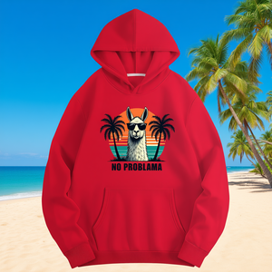 <b>Women's</b> Casual Hoodie With Llama Print Sunglasses Design 100% Polyester Knitted Summer <b>Sweatshirt</b> <b>Red</b> Color - Product Image 2