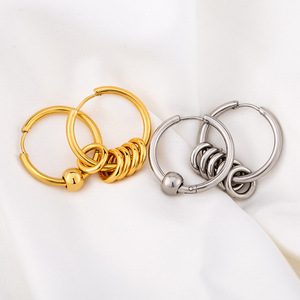 Pendientes de aro de acero inoxidable, diseño geométrico dorado y plateado, para fiesta, joyería de moda unisex - Product Image 2