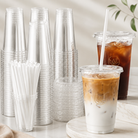 Gobelets à boisson recyclables certifiés GRS avec logo personnalisé en gros, 8, 12, 16, 32 oz, gobelets en plastique transparent PET jetables pour bubble tea avec couvercle, en vrac