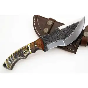 Tracker Hunting Knife Large Knives Survival Skinning Hammered Sheath Steel