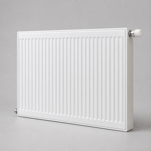 Radiateur mural rectangulaire contemporain en acier doux blanc, anti-corrosion, à texture côtelée verticale, avec vanne thermostatique - Product Image 1