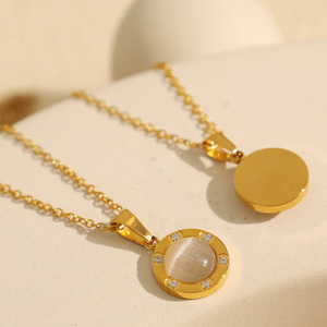 Collar con colgante de ojo de gato estilo europeo, chapado en oro de 18k, cadena de clavícula geométrica redonda de acero inoxidable para mujer, regalo. - Product Image 2