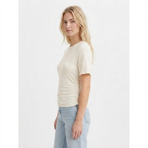 Camiseta de cuello drapeado personalizada <span class=keywords><strong>para</strong></span> mujer, manga corta, informal, de algodón, top de verano <span class=keywords><strong>para</strong></span> mujer, camiseta básica de moda con cuello drapeado, venta al por mayor - Product Image 6