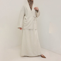 Ensemble Modeste Femme Aschulman en Tissu Viscose et Lin, Couleur Unie, Haut et Jupe Large 2 Pièces pour Femmes Musulmanes