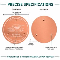 Disque purificateur autoportant en cuivre écologique pour abreuvoir d'oiseaux, gravé au laser avec support triple point, pour bain d'oiseaux extérieur (lot de 2)
