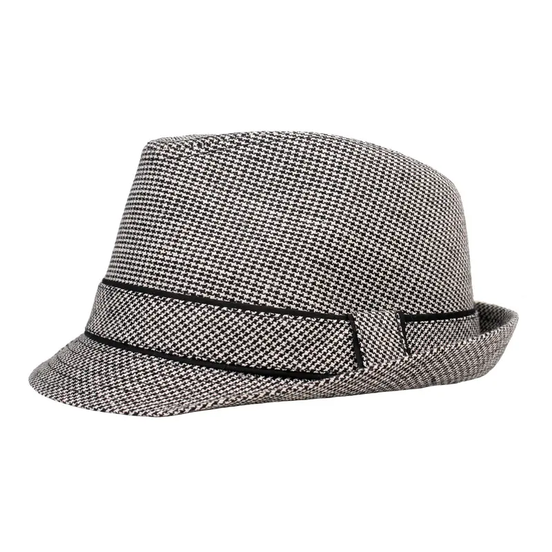 Q30451 Vintage Tweed Fedora Trim ile Retro ekose Trilby Fedora şapka erkekler için