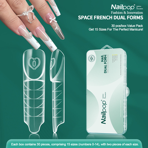 Nailpop Space Dual Forms French Nail 15 Misure Punte per <span class=keywords><strong>Unghie</strong></span> Riutilizzabili Strumenti di Estensione dal Design Speciale per Salone di Manicure 30 pz/scatola - Product Image 1