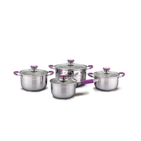 Ensemble de cuisine classique de haute qualité en acier inoxydable 4 pièces avec poignée en silicone et couvercle pour cuisson sur plaques en fonte et en verre