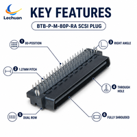 Connecteur de carte MDR à ruban SCSI Mini D mâle à angle droit en cuivre et plastique 80 broches 1,27 mm pour application PCB - Référence 5175472-9