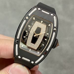 Reloj de Lujo para Mujer Estilo RM 07-01 con Diamantes, Caja de Cerámica Negra, Diseño de Labio, Reloj Deportivo Mecánico con Correa de Goma - Product Image 6