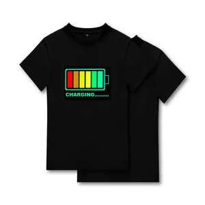 T-shirt Led Panel El Diaktifkan Suara Aktif Led Panel El Bercahaya Equalizer Pesta Natal Kustom