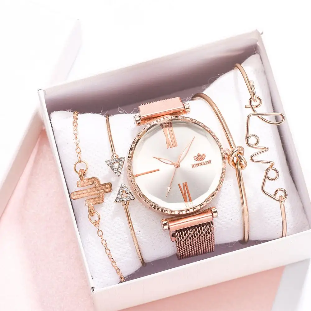 5 pièces ensemble haut Style mode femmes luxe en cuir analogique Quartz montre-bracelet dame montre ensemble Reloj Mujer ow05