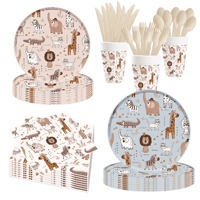 Ensemble de vaisselle jetable DAMAI sur le thème des animaux pour enfants : assiettes, serviettes et fourchettes pour les fêtes d'anniversaire des enfants