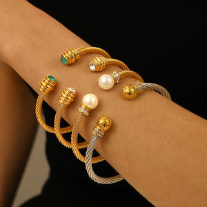 Cuerda de alambre de acero inoxidable Pulsera intermetálica Apertura de acero de titanio Perla de moda y pulsera de gama alta Forladies - Product Image 4