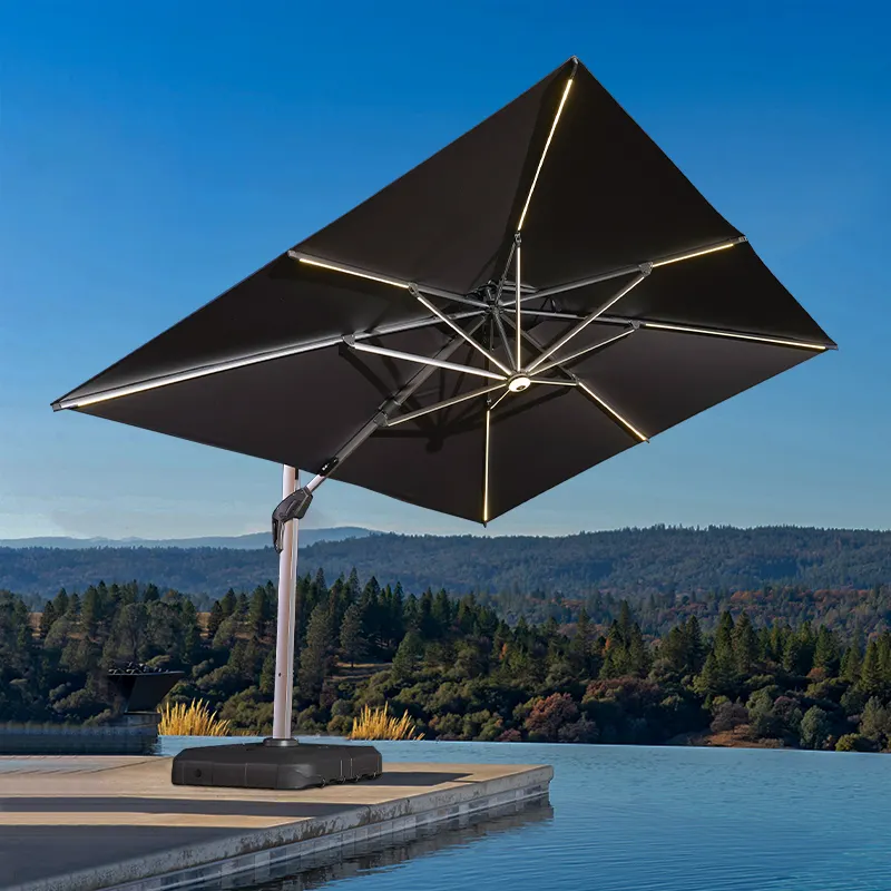 Товары для отдыха на открытом воздухе, садовый алюминиевый жемчужный белый прочный зонт на солнечной батарее, прямоугольный консольный Римский зонтик для патио