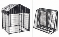 Enclos pour chien en métal d'extérieur avec couverture protectrice résistante aux intempéries, grande cage pour animaux de compagnie avec toit imperméable et rideaux latéraux