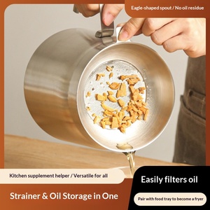 กระชอนกรองน้ำมันในครัวเรือน สแตนเลสแบบไม่เคลือบ หม้อทอดแบบลึก กระชอนกรองน้ำมัน ถังเก็บน้ำมัน กระป๋องกรองไขมัน ตาข่ายกรองเศษอาหาร - Product Image 2
