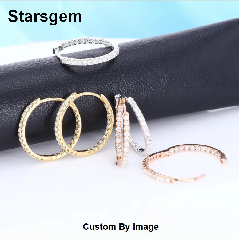 Starsgem Inside Outside 1.2mm Lab Grown Diamond Hoop 18K Solid Gold Earrings