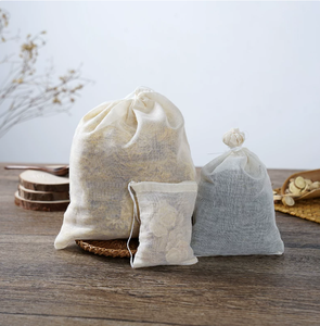 Sacs en mousseline de coton naturel avec cordon de serrage 8x10cm, recyclables, écologiques, réutilisables, pour sachets de thé, épices, savons, bijoux - Product Image 6