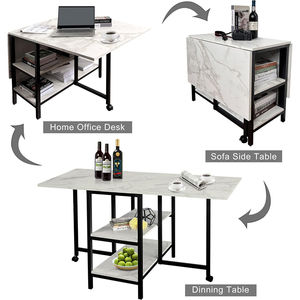 Multifunctional telescopic folding storage dining <b>table</b>, imitation marble double-layer shelf, small apartment <b>sofa</b> side <b>table</b> - Product Image 3