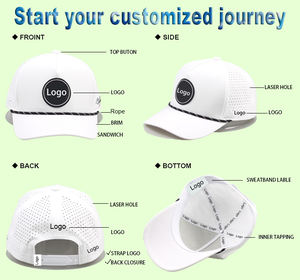 Бейсболка для гольфа из водонепроницаемого полиэстера с 5 панелями и индивидуальным логотипом из ПВХ, перфорированная кепка с лазерной резкой, бейсболка с веревочным шнурком, гидро-кепка - Product Image 3