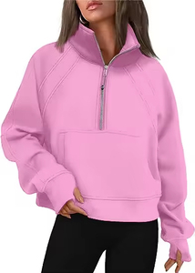 Sweat-shirt Jogger Oversize Court en Coton Polaire Chaud avec Demi-Zip et Patchwork Personnalisé – Vente en Gros - Product Image 5