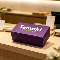 Boîtes d'emballage carrées pour sushis à emporter, écologiques, jetables, avec logo personnalisé, couleur, en papier couché, impression quadricolore, découpées.