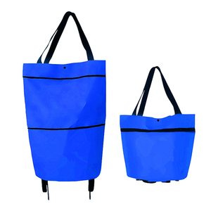 Convenient Foldable Oxford Tote with Wheels Supermarket <b>Shopping</b> Bag Large Capacity Waterproof for Daily Use - Product Image 1
