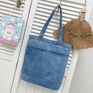 Bolso de tela vaquera sencillo con un solo hombro y logotipo personalizado al por mayor para mujeres y niñas, bolso vaquero informal con cremallera para estudiantes - Product Image 1