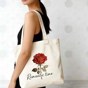 Promotional Fashion Eco Cotton Printed Canvas <b>Tote</b> <b>Bag</b> with Custom Logo Zipper Closure <b>Medium</b> Reusable Shopping <b>Bags</b> - Product Image 2