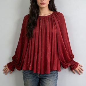 OUDINA <span class=keywords><strong>Blusa</strong></span> Elegante alla Moda, Casual, a Maniche Lunghe, Collo Tondo, Plissettata, con Strass, <span class=keywords><strong>Taglie</strong></span> Grandi per <span class=keywords><strong>Donna</strong></span> - Product Image 3