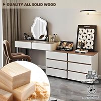 Bureau de toilette modulaire avec plateau en verre trempé 3C, miroir LED Cloud et armoire mobile à 3 tiroirs pour chambre à coucher.