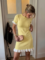 Robe moulante courte en maille côtelée jaune pour femme, à manches courtes, avec volants, taille naturelle, décontractée, été, ODM